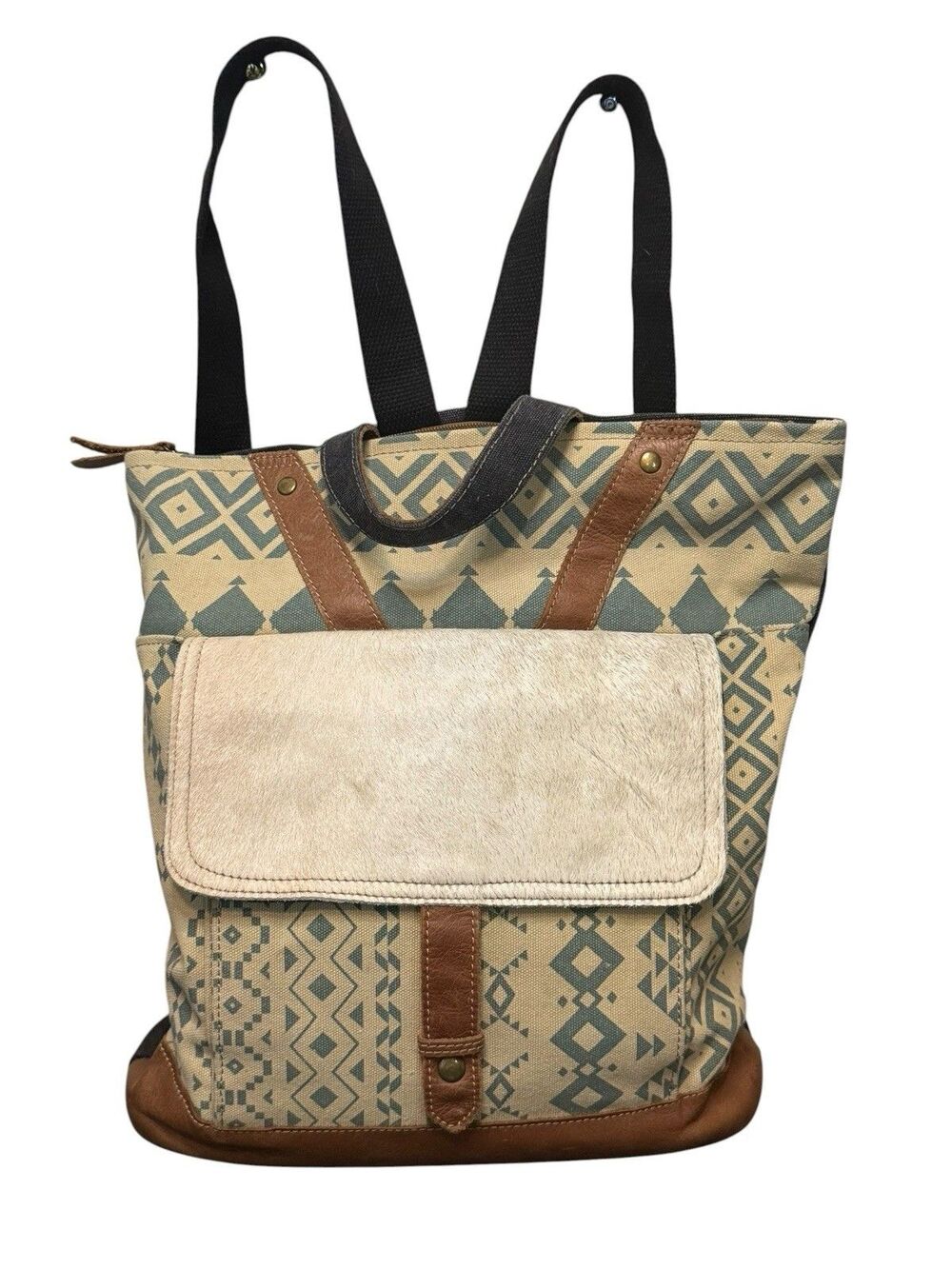 Le Miel Backpack Canvas Suede Denim Bag ChillX size LARGE Western EUC - Picture 2 of 13